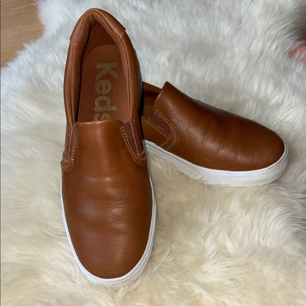 Keds Cognac Leather Slip-On Sneakers